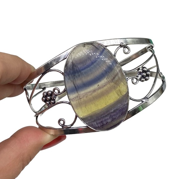 Artisan Silver Cuff with Fluorite Stone - Picture 1 of 4